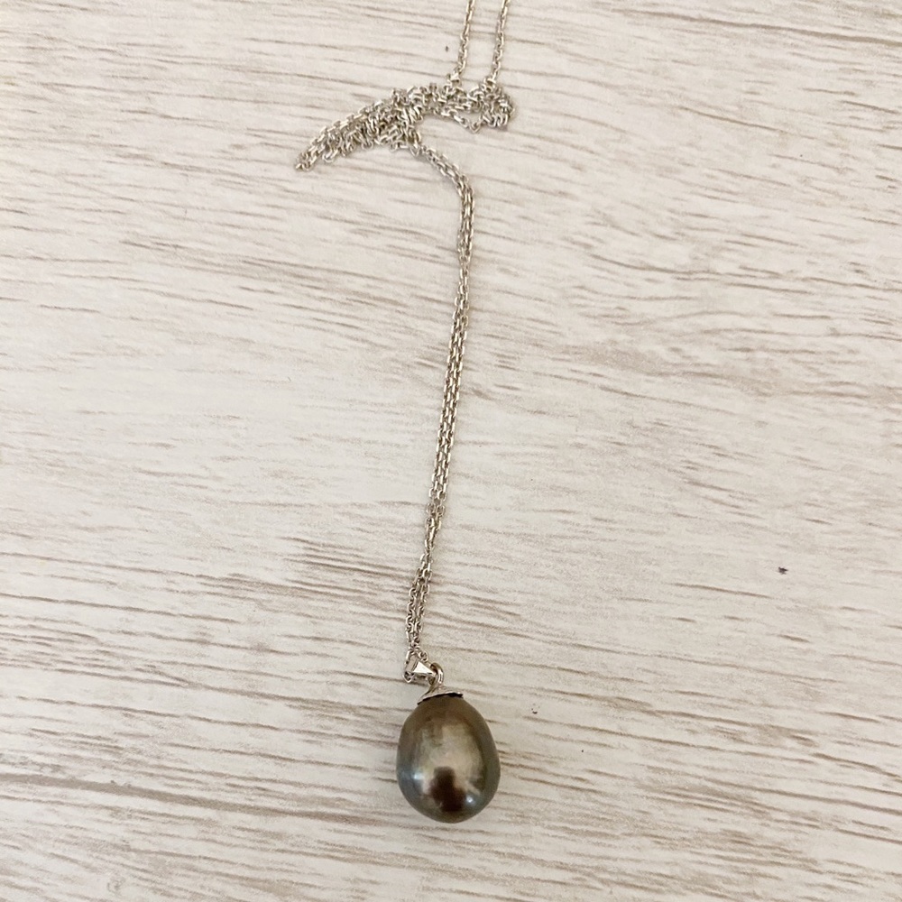 16” Tahitian Pearl Necklace Sterling Silver Chain